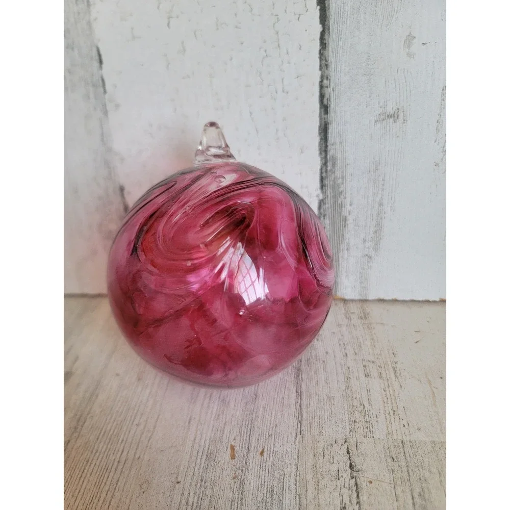 Maroon swirl art glass ball ornament vintage Xmas unique home decor figure